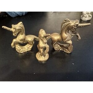 Three Vintage Brass Unicorns Collection Fairycore Mythical Figurines